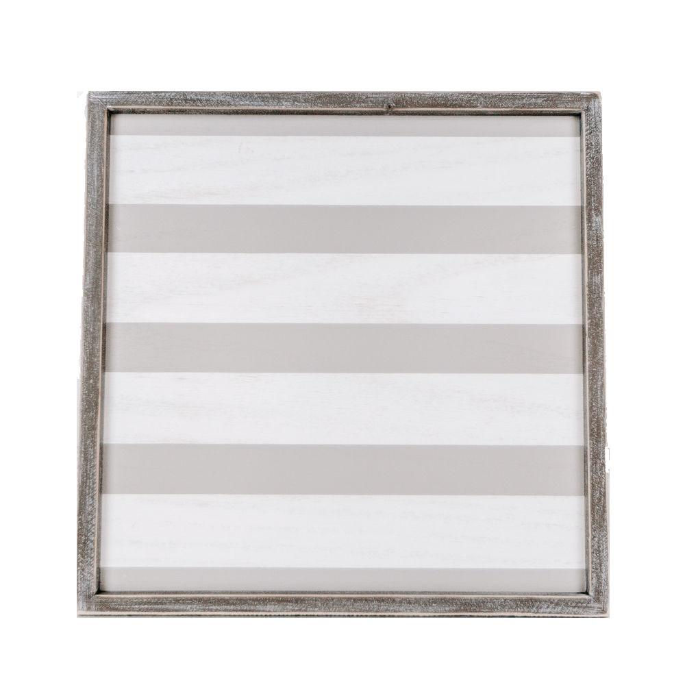 Gray White Striped Wooden Charger Tray 15x15x0.5 Inch Decorative Serving Tray Minimalist Home