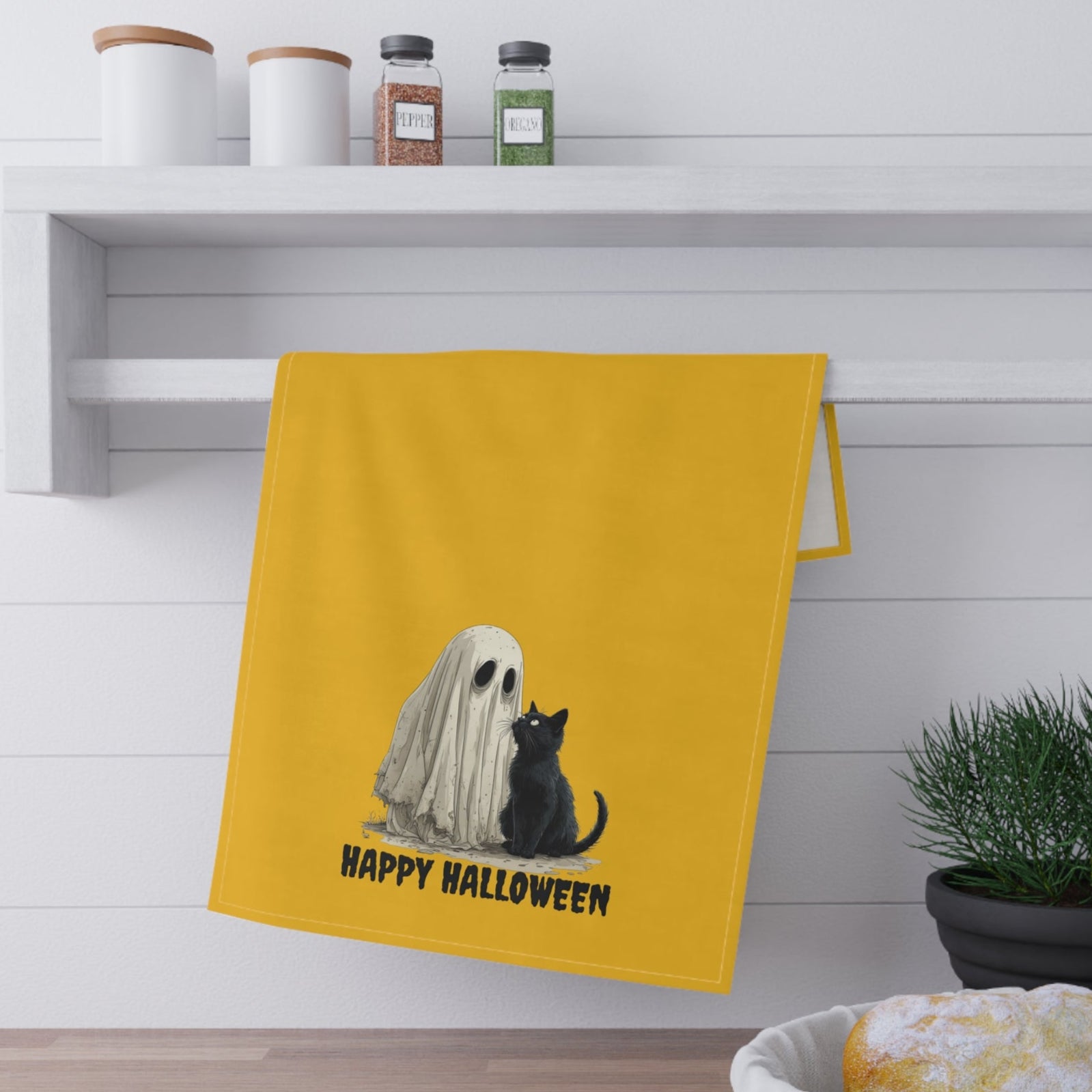 Halloween Ghost & Kitty Tea Towels - Spooky Cat and Ghost Designs