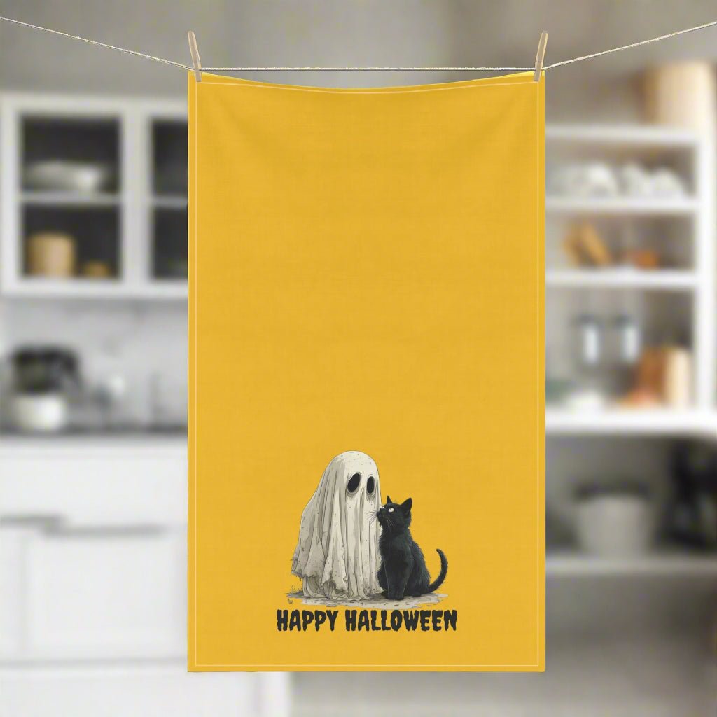 Halloween Ghost & Kitty Tea Towels - Spooky Cat and Ghost Designs