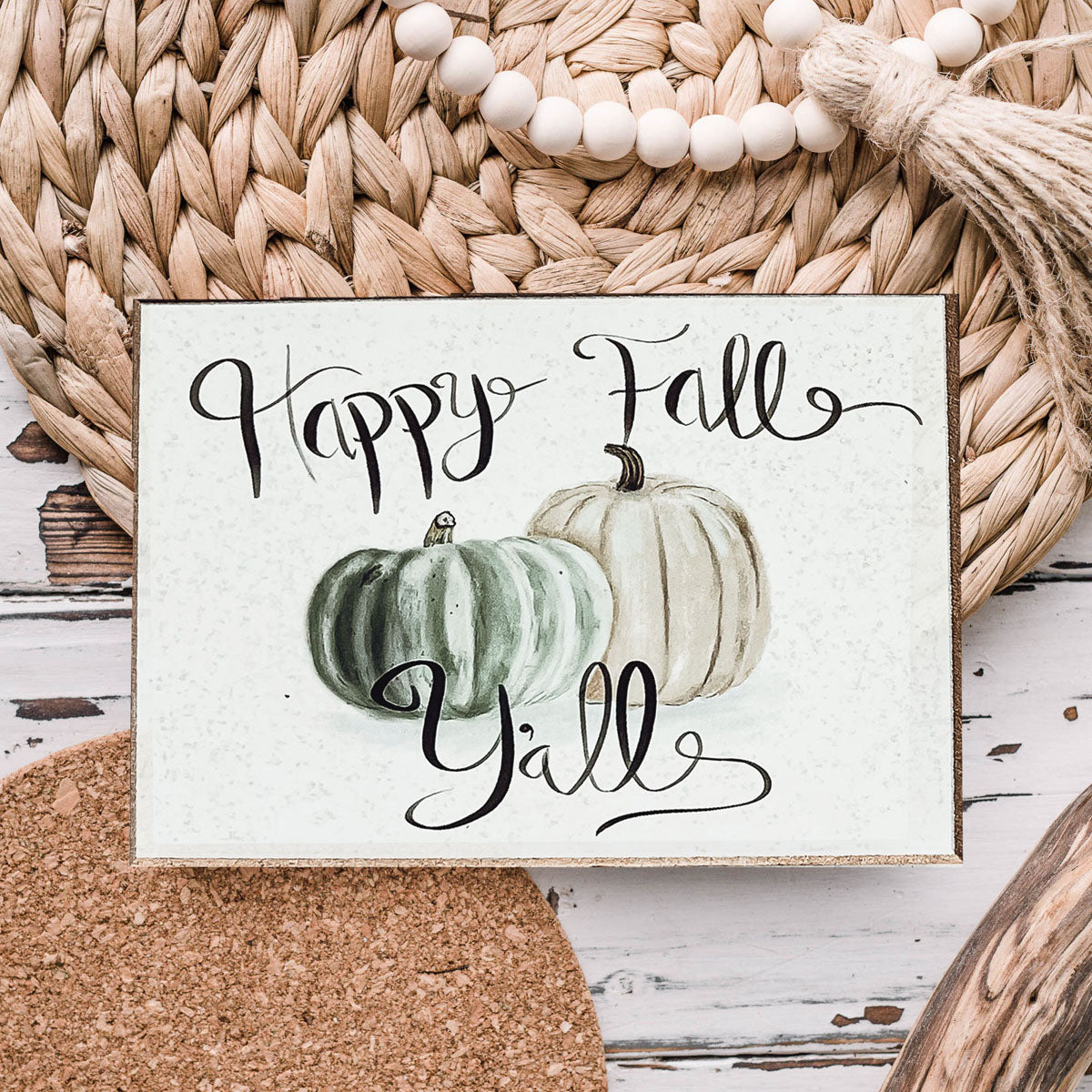 Happy Fall Y'all Wooden Sign 6x4 Pastel Farmhouse Autumn Home Decor