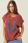 Doe and Rae Western Horseshoe Sweater Vest — Plush Ribbed Knit with Bold Horseshoe Embellishment