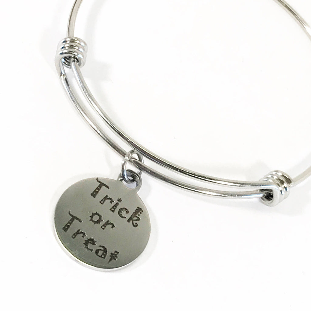 Trick or Treat Bracelet, Halloween Costume Jewelry, Halloween Bracelet, Stacking Bangle, No Tricks Just Treats, Jewelry Gift For Her