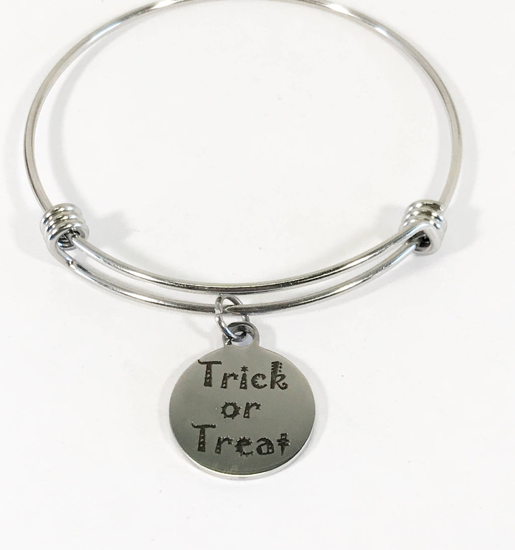 Trick or Treat Bracelet, Halloween Costume Jewelry, Halloween Bracelet, Stacking Bangle, No Tricks Just Treats, Jewelry Gift For Her