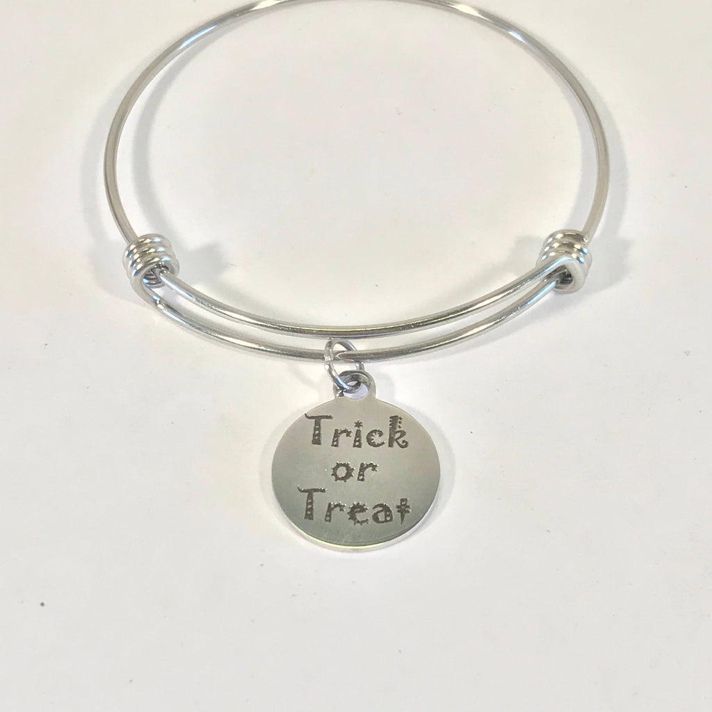 Trick or Treat Bracelet, Halloween Costume Jewelry, Halloween Bracelet, Stacking Bangle, No Tricks Just Treats, Jewelry Gift For Her