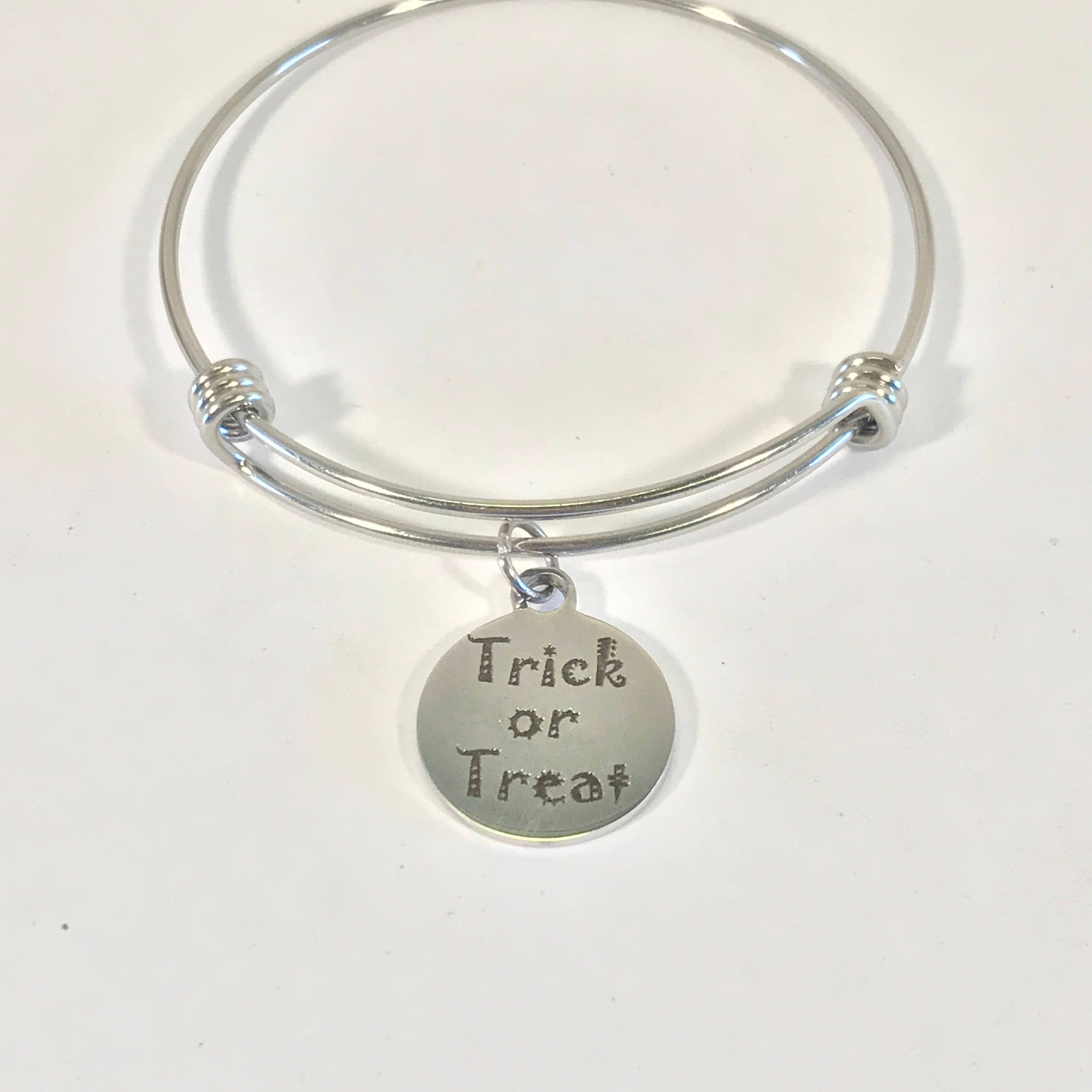 Trick or Treat Bracelet, Halloween Costume Jewelry, Halloween Bracelet, Stacking Bangle, No Tricks Just Treats, Jewelry Gift For Her