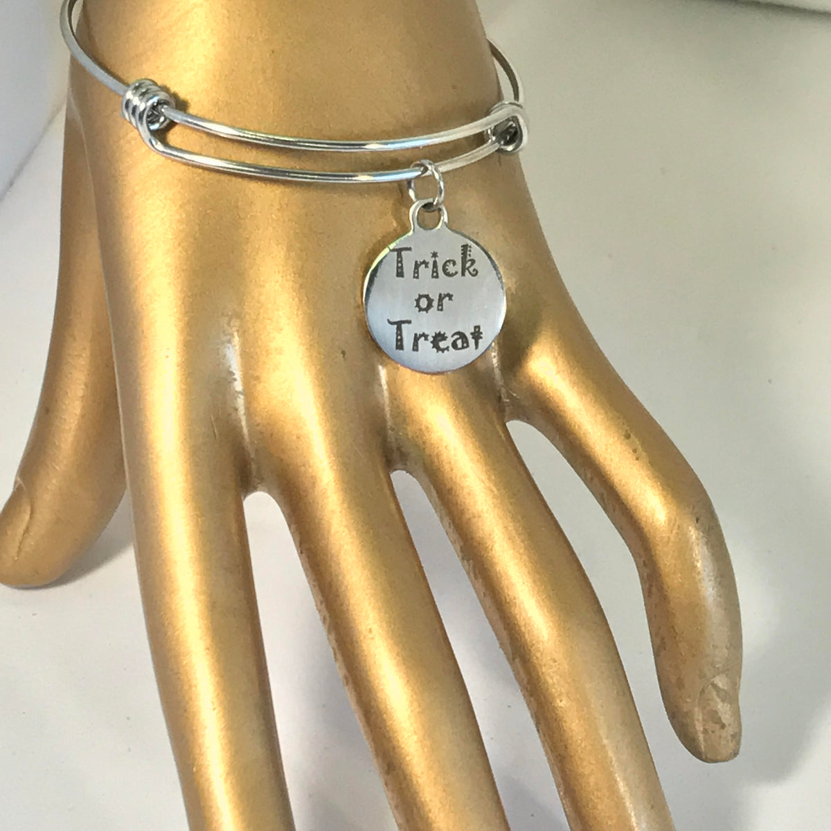 Trick or Treat Bracelet, Halloween Costume Jewelry, Halloween Bracelet, Stacking Bangle, No Tricks Just Treats, Jewelry Gift For Her