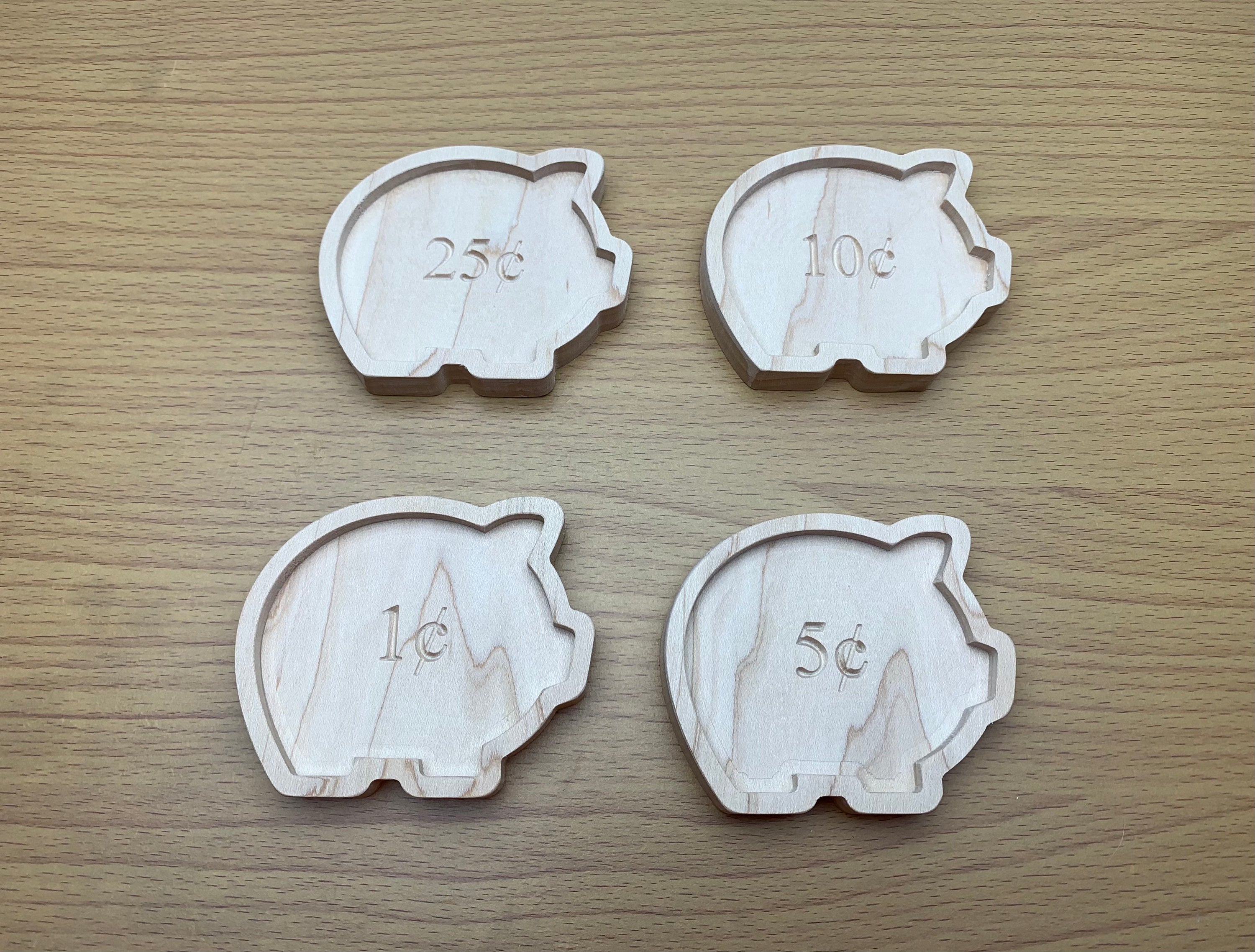 Set of 4 Wooden Pig Money Sorting Trays for Cents