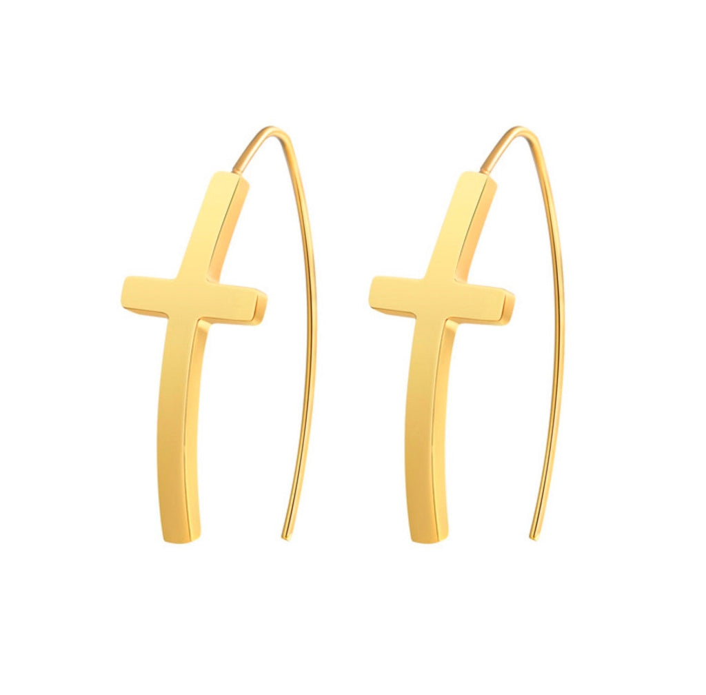 Cross Hoop Earrings Wire Hypoallergenic Waterproof Stainless Steel Dangle Simple Minimalist Drop Silver Gold Women Girls Jewelry