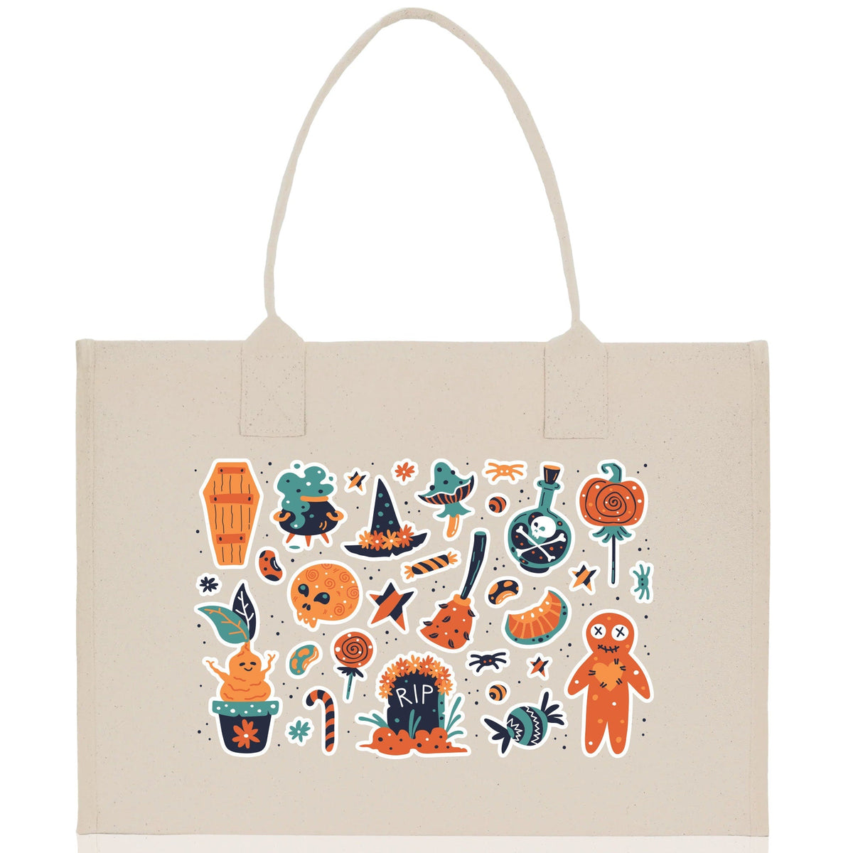 Halloween Trick or Treat Tote Bag Halloween Tote Bag for Kids Halloween Gift Halloween Candy Bag Halloween Doodles Cute Canvas Tote Bag