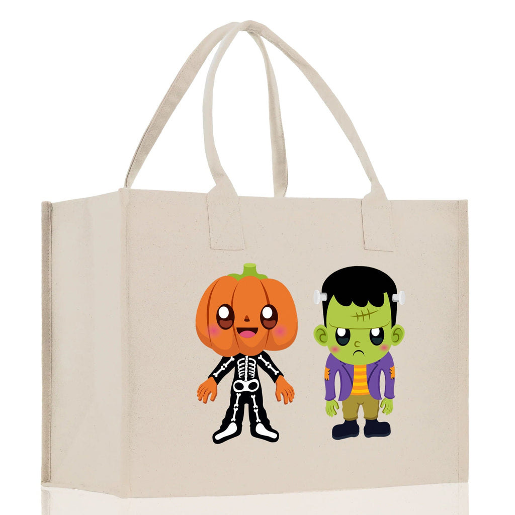 Halloween Trick or Treat Tote Bag Halloween Tote Bag for Kids Halloween Gift Halloween Candy Bag Halloween Doodles Cute Canvas Tote Bag