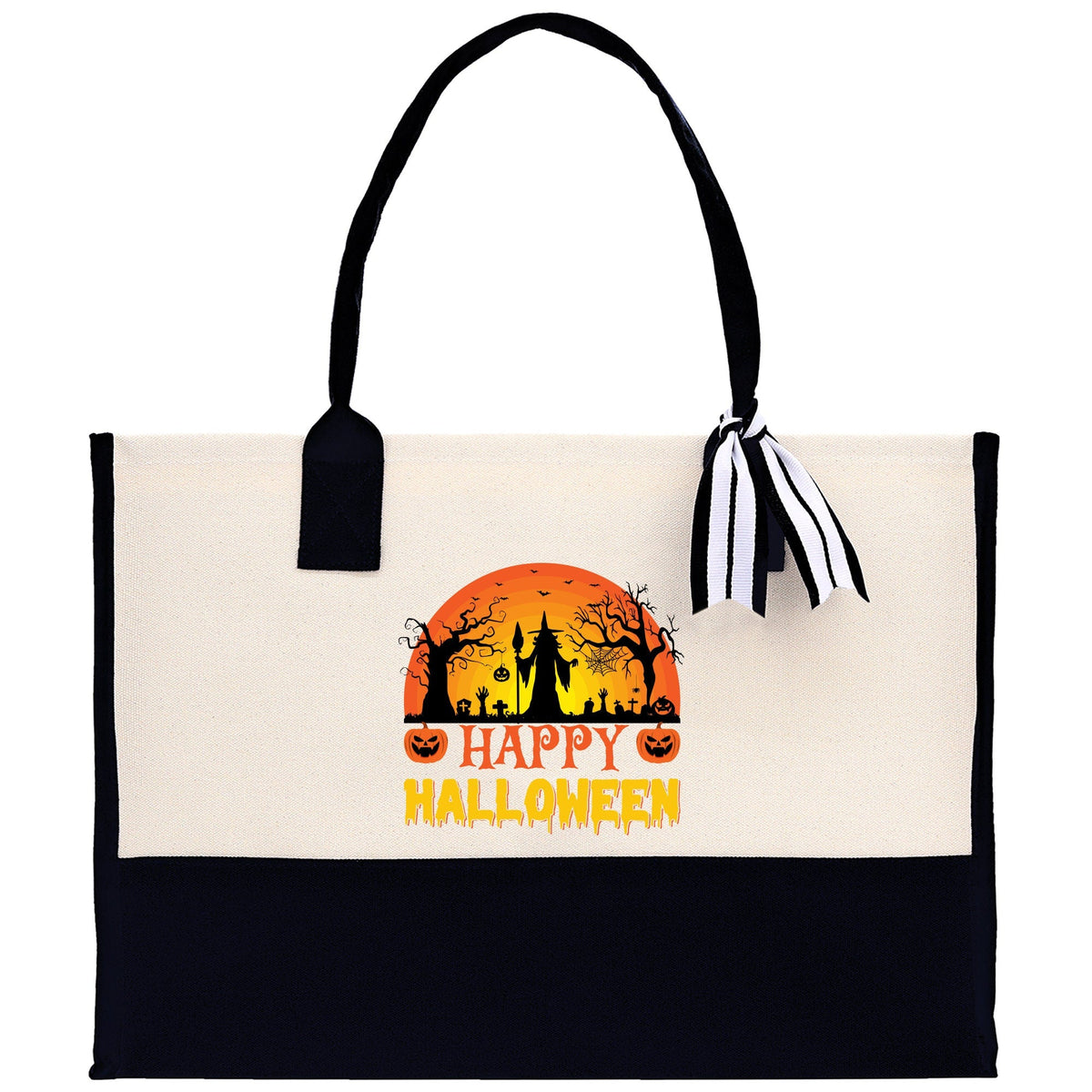 Halloween Trick or Treat Tote Bag Halloween Tote Bag for Kids Halloween Gift Halloween Candy Bag Halloween Doodles Cute Canvas Tote Bag
