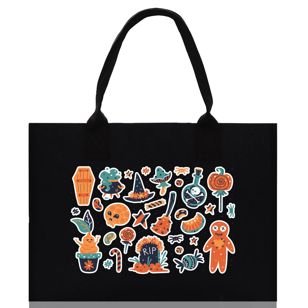 Halloween Trick or Treat Tote Bag Halloween Tote Bag for Kids Halloween Gift Halloween Candy Bag Halloween Doodles Cute Canvas Tote Bag