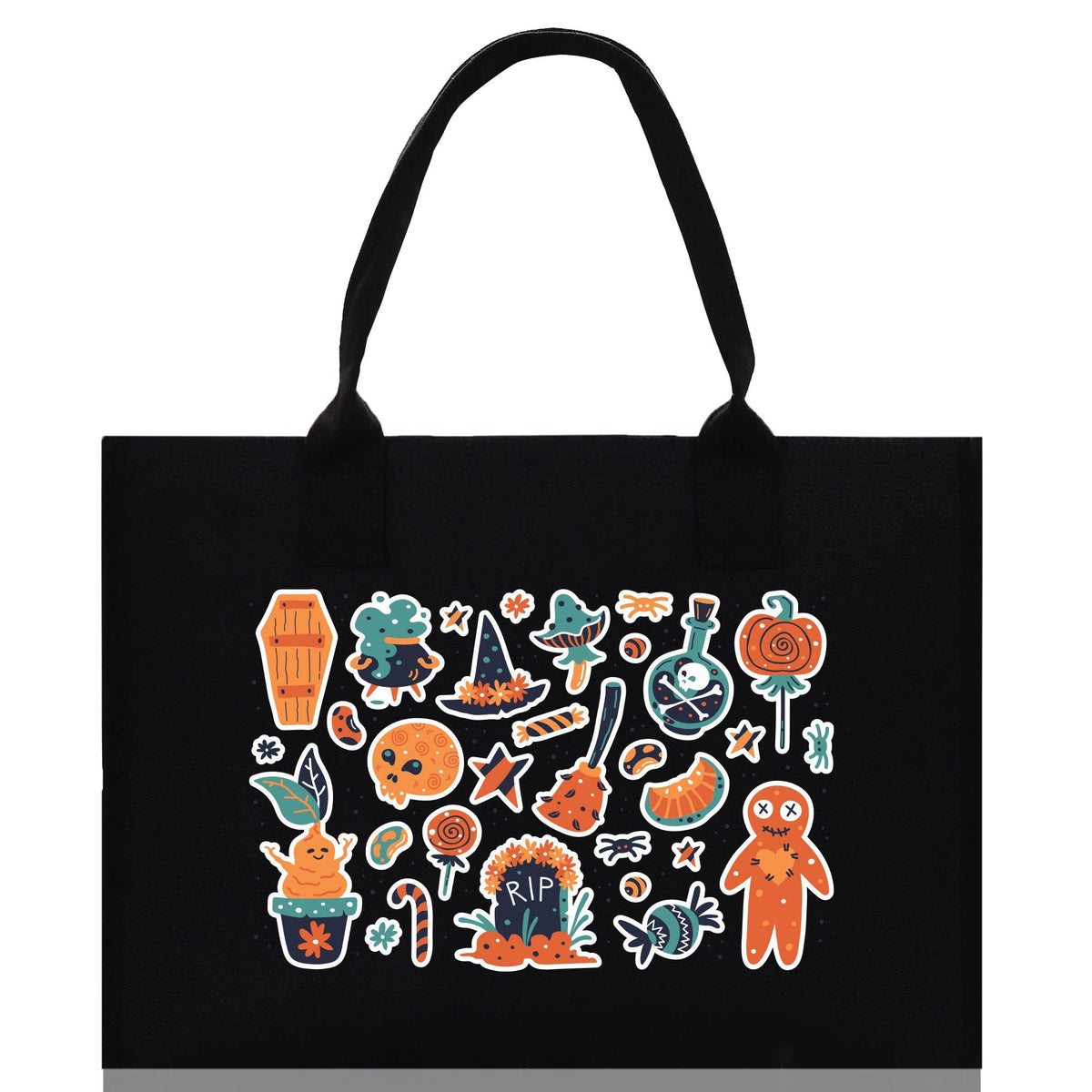 Halloween Trick or Treat Tote Bag Halloween Tote Bag for Kids Halloween Gift Halloween Candy Bag Halloween Doodles Cute Canvas Tote Bag