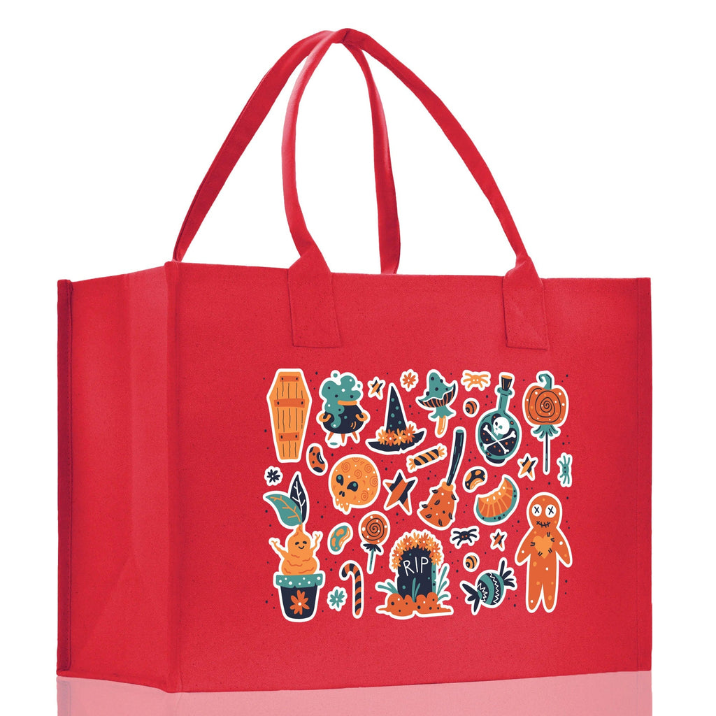 Halloween Trick or Treat Tote Bag Halloween Tote Bag for Kids Halloween Gift Halloween Candy Bag Halloween Doodles Cute Canvas Tote Bag