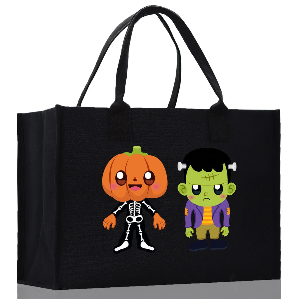 Halloween Trick or Treat Tote Bag Halloween Tote Bag for Kids Halloween Gift Halloween Candy Bag Halloween Doodles Cute Canvas Tote Bag