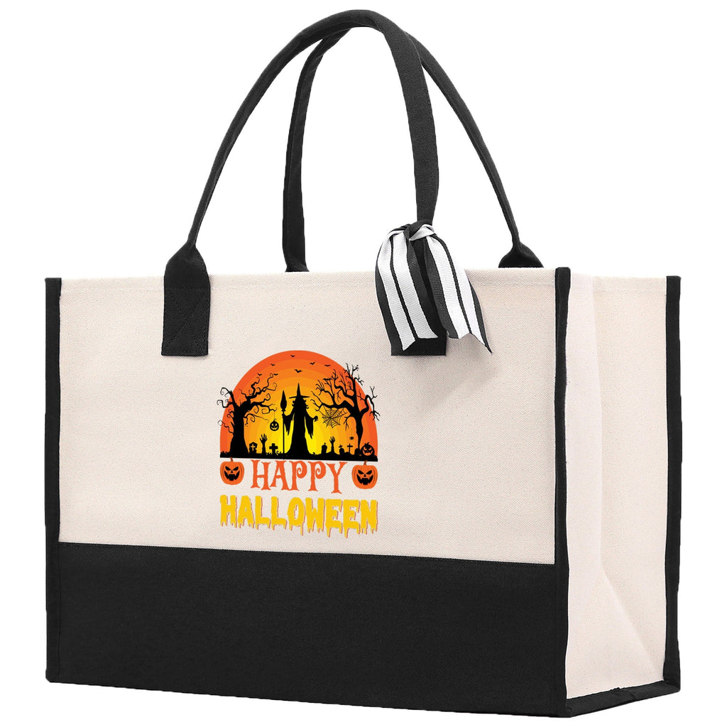 Halloween Trick or Treat Tote Bag Halloween Tote Bag for Kids Halloween Gift Halloween Candy Bag Halloween Doodles Cute Canvas Tote Bag