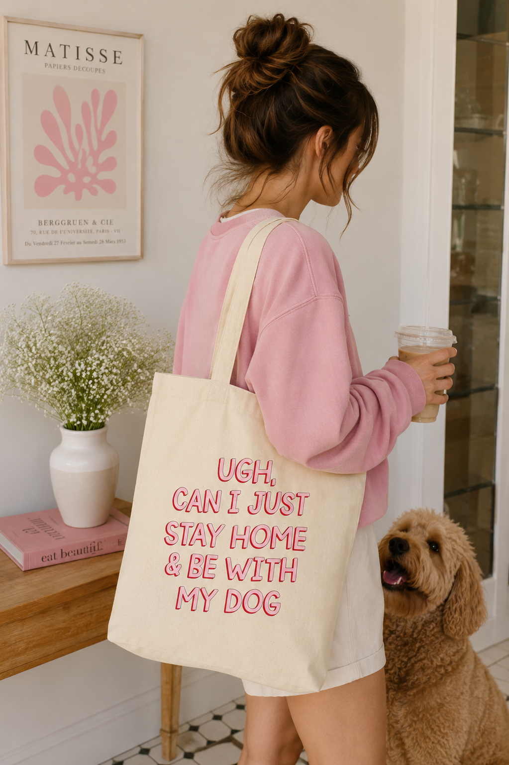 Ugh, Can I Just Stay Home & Be With My Dog Canvas Tote Bag