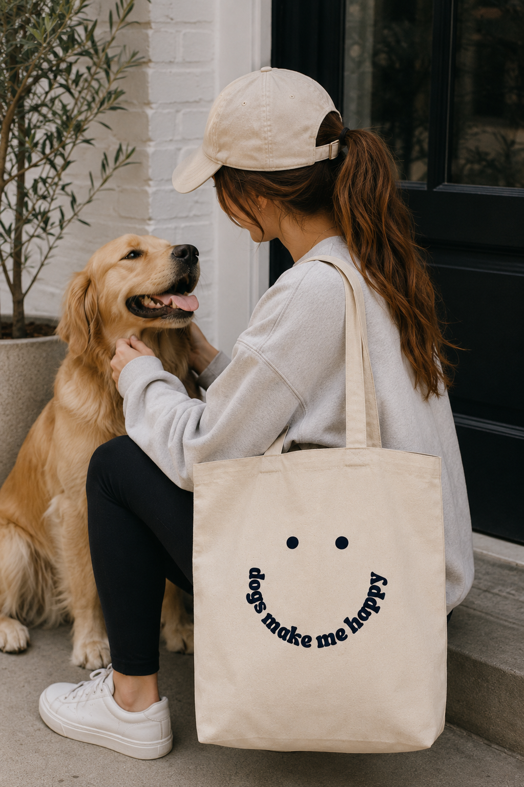 Dogs Make Me Happy Canvas Tote Bag