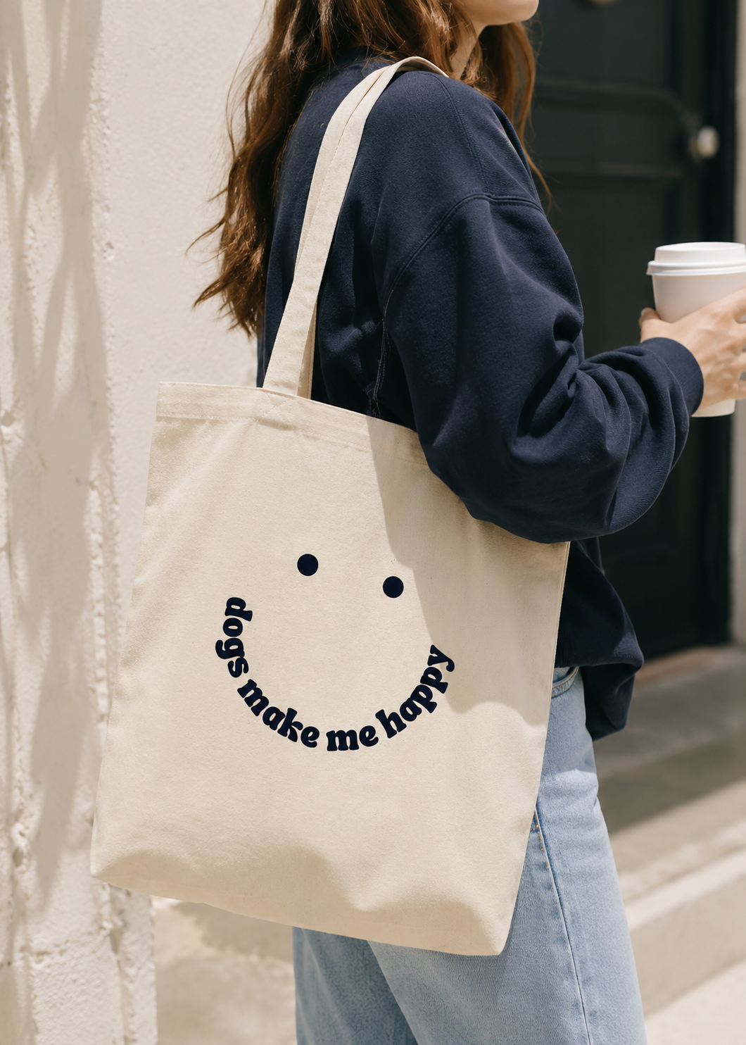 Dogs Make Me Happy Canvas Tote Bag