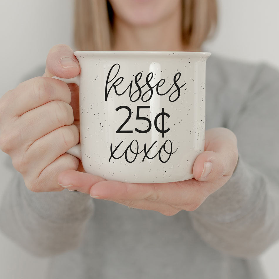 Kisses 25 Cents Ceramic Mug 14.5oz Vintage Valentine Xoxo Coffee Tea Cup Cute Novelty Gift
