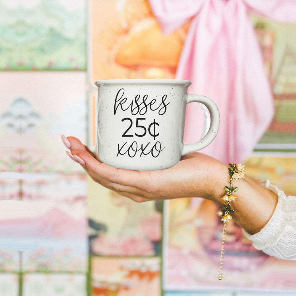 Kisses 25 Cents Ceramic Mug 14.5oz Vintage Valentine Xoxo Coffee Tea Cup Cute Novelty Gift