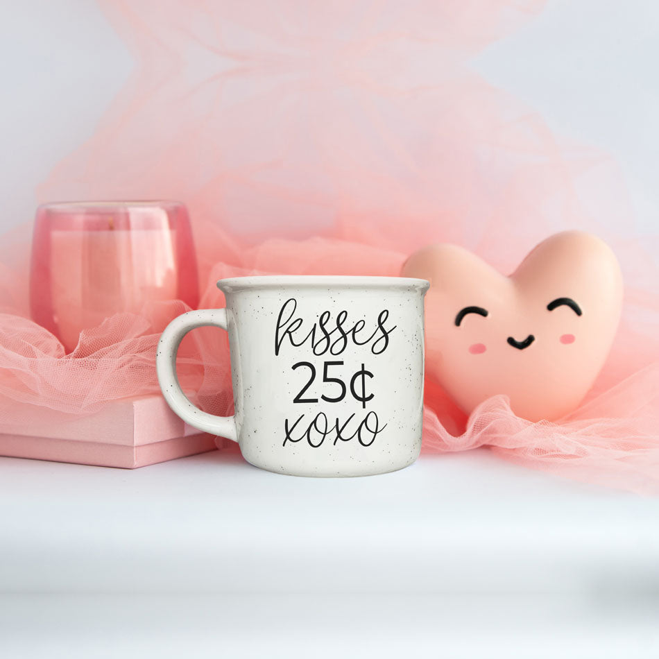Kisses 25 Cents Ceramic Mug 14.5oz Vintage Valentine Xoxo Coffee Tea Cup Cute Novelty Gift