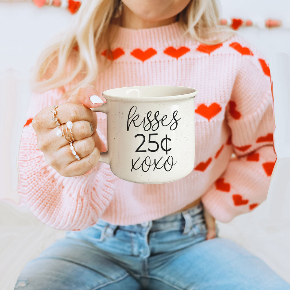 Kisses 25 Cents Ceramic Mug 14.5oz Vintage Valentine Xoxo Coffee Tea Cup Cute Novelty Gift
