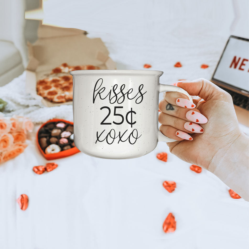 Kisses 25 Cents Ceramic Mug 14.5oz Vintage Valentine Xoxo Coffee Tea Cup Cute Novelty Gift