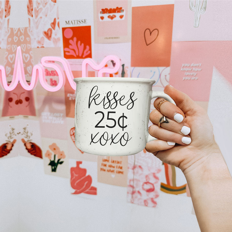 Kisses 25 Cents Ceramic Mug 14.5oz Vintage Valentine Xoxo Coffee Tea Cup Cute Novelty Gift