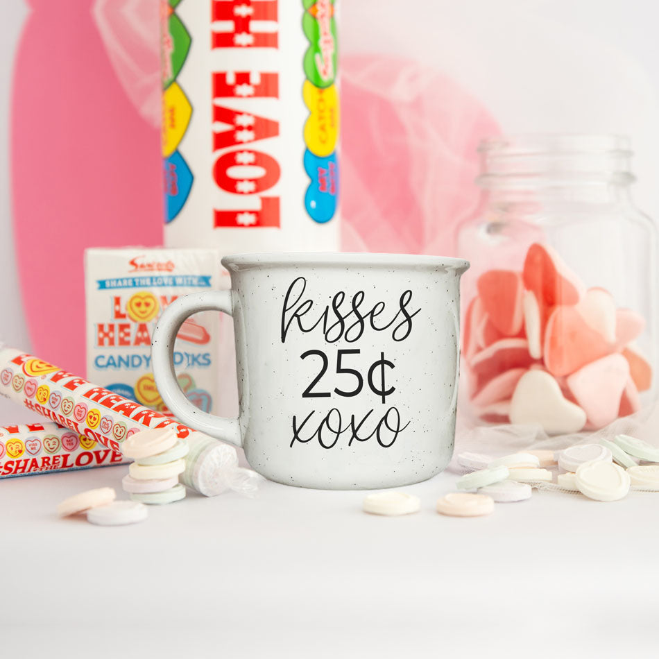 Kisses 25 Cents Ceramic Mug 14.5oz Vintage Valentine Xoxo Coffee Tea Cup Cute Novelty Gift