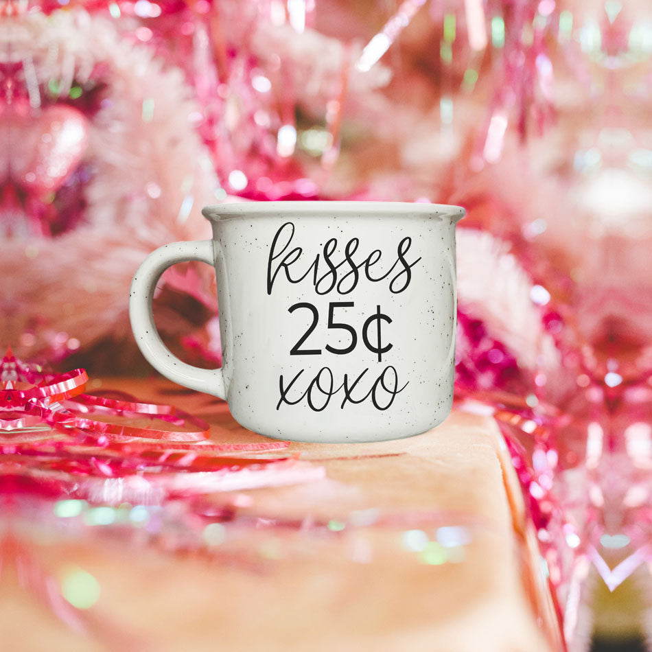 Kisses 25 Cents Ceramic Mug 14.5oz Vintage Valentine Xoxo Coffee Tea Cup Cute Novelty Gift