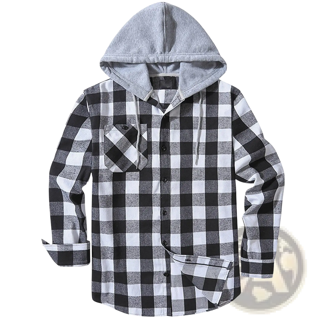 Men's Fleece Lined Plaid Flannel Hooded Shirt