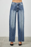 Women's Mid Rise Straight Leg Pintuck Denim Jean Pants