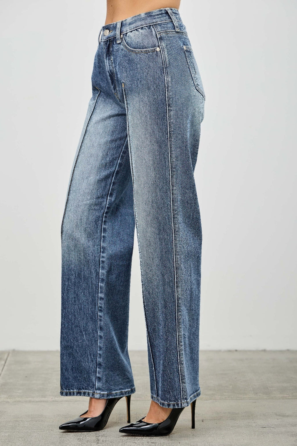 Women's Mid Rise Straight Leg Pintuck Denim Jean Pants