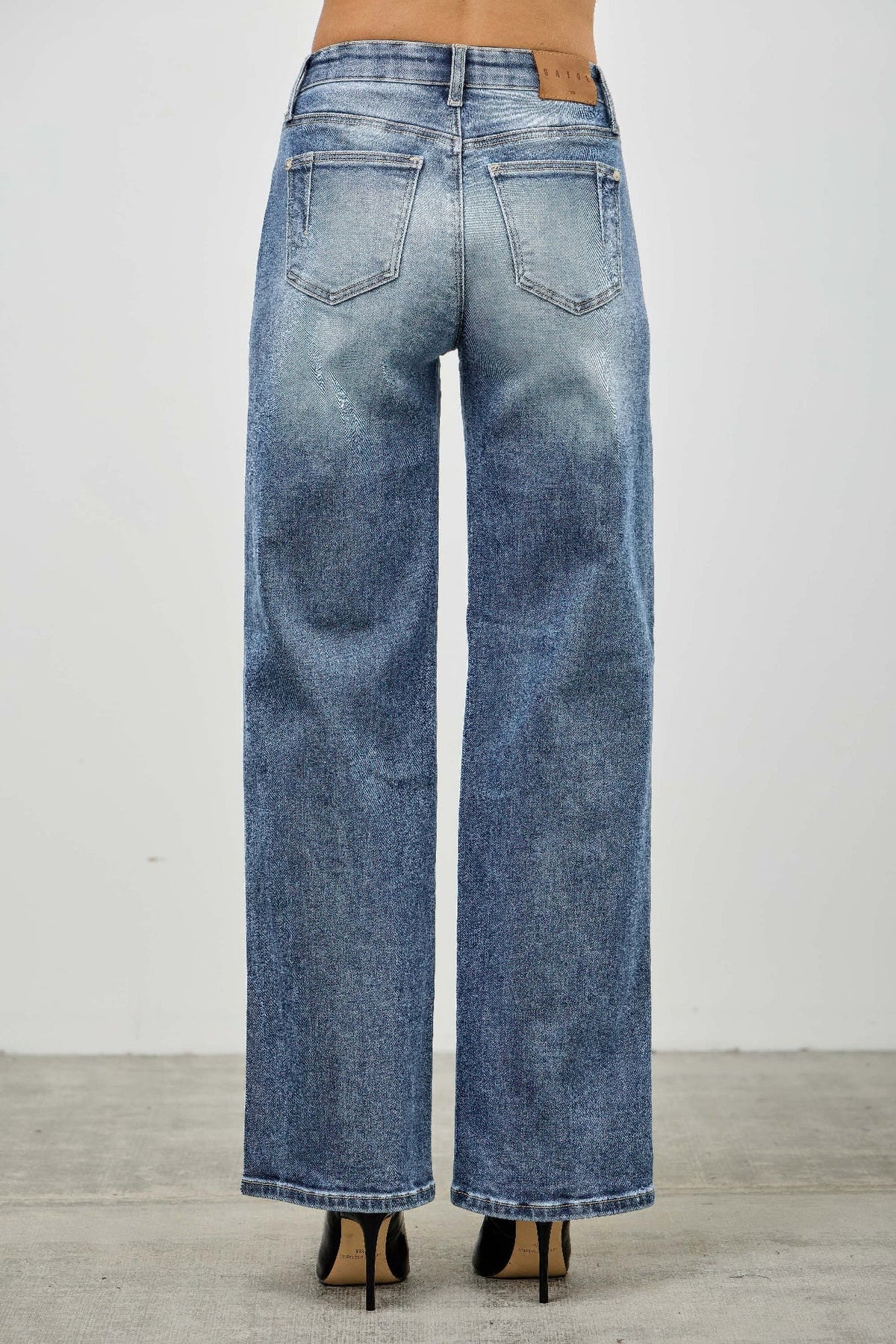 Women's Mid Rise Straight Leg Pintuck Denim Jean Pants