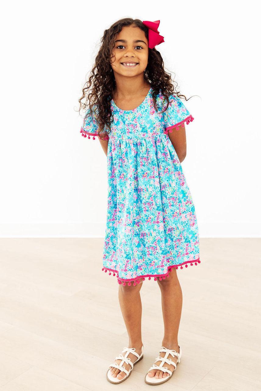 Aqua Garden Pom Pom Dress