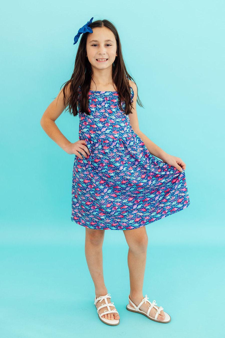 Fish in the Sea Ruffle Cross Back Dress