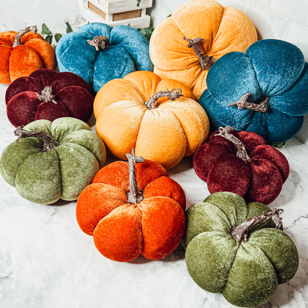 Velvet Pumpkins - Plush Fall Tabletop Decor, Mini Velvet Pumpkins for Mantel