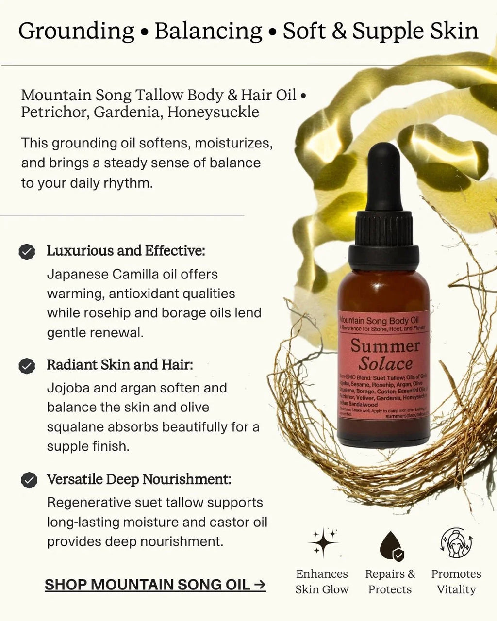 Mountain Song Tallow Body & Hair Oil • Petrichor, Gardenia, Honeysuckle