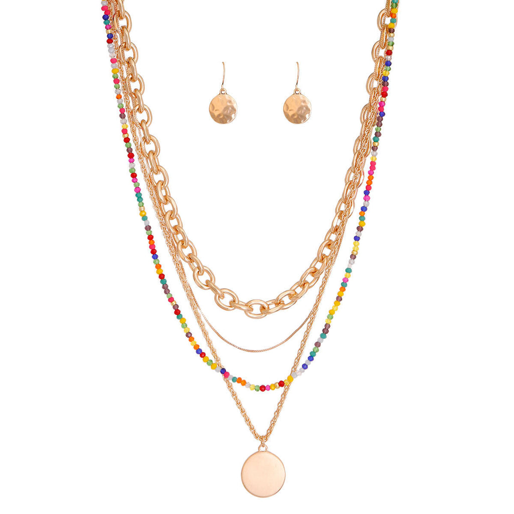 Layered 4 Strand Chain and Bead Necklace – Stylish Statement Jewelry