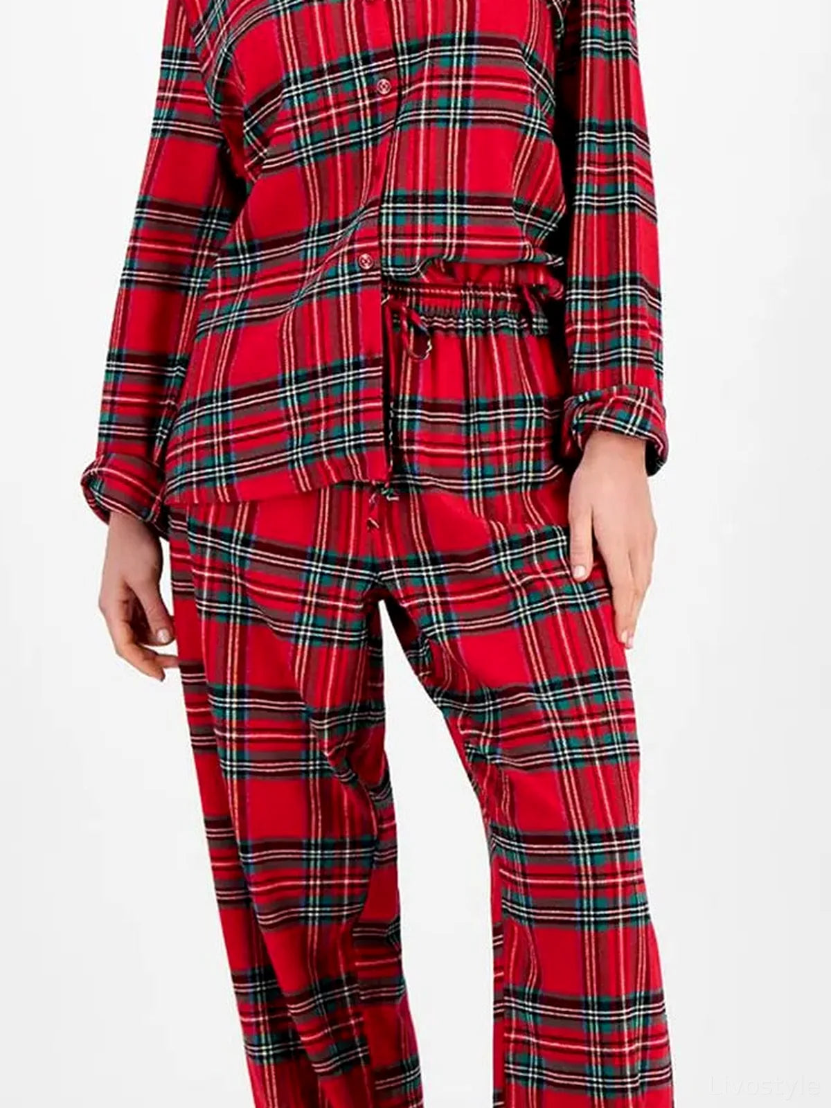 Plaid Collared Neck Button Up Top and Pants Lounge Set