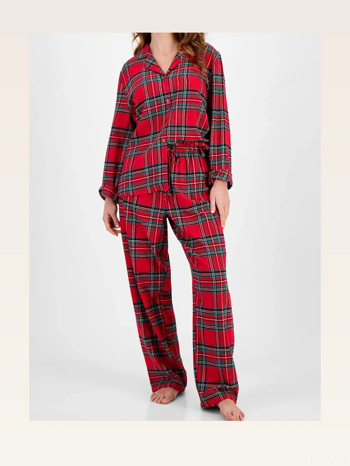 Plaid Collared Neck Button Up Top and Pants Lounge Set