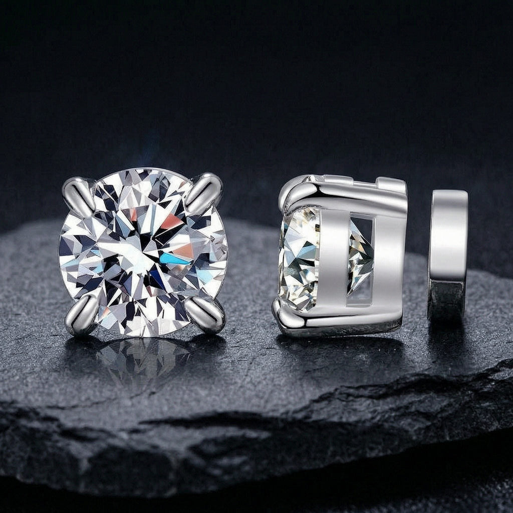 S925 Magnetic Moissanite / CZ Stud Earrings for Men Women, 1ct 6.5mm 4-Prong Round Cut, Inlaid Magnetic Earrings Non-Piercing Clip On Stud Earring