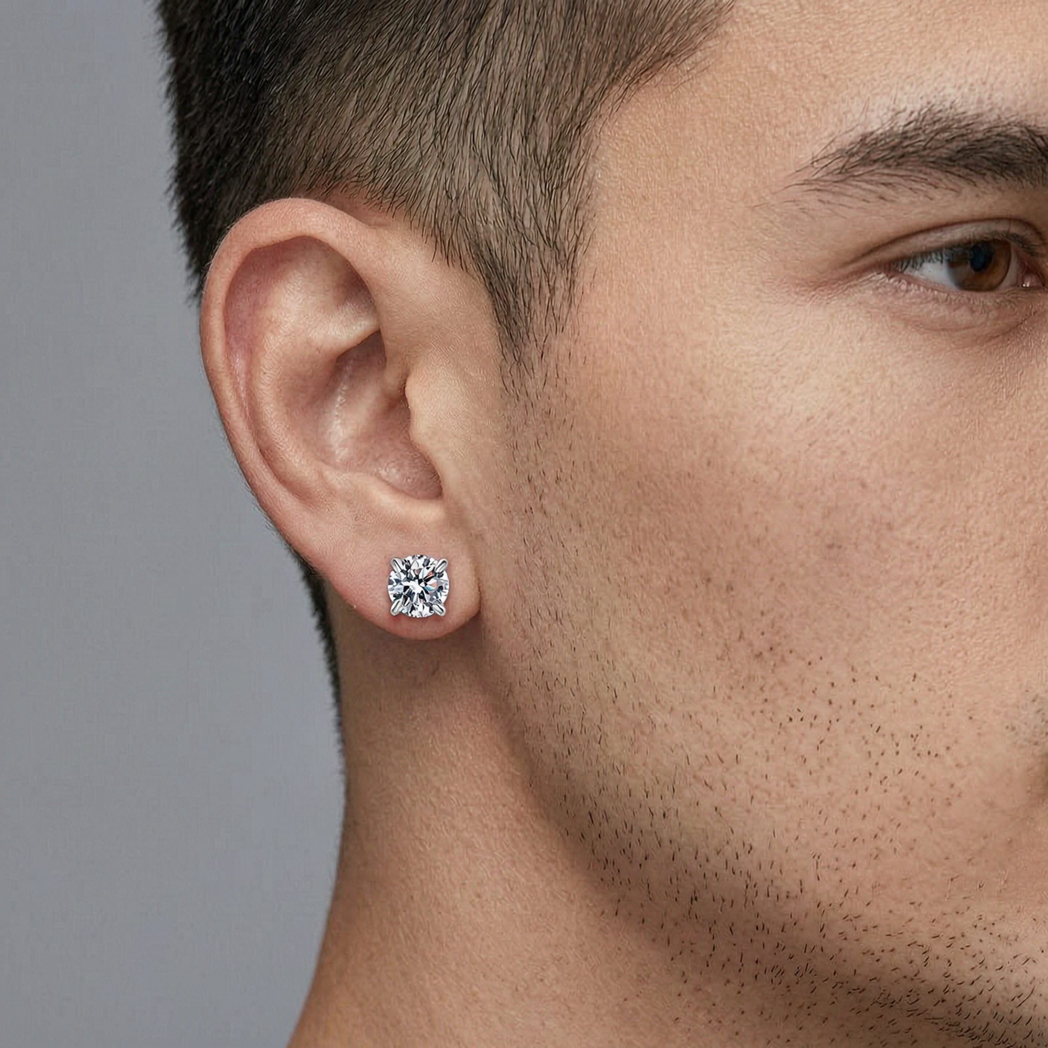 S925 Magnetic Moissanite / CZ Stud Earrings for Men Women, 1ct 6.5mm 4-Prong Round Cut, Inlaid Magnetic Earrings Non-Piercing Clip On Stud Earring