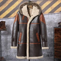 Men’s Hooded Bomber Shearling Leather Jacket Trench Coat