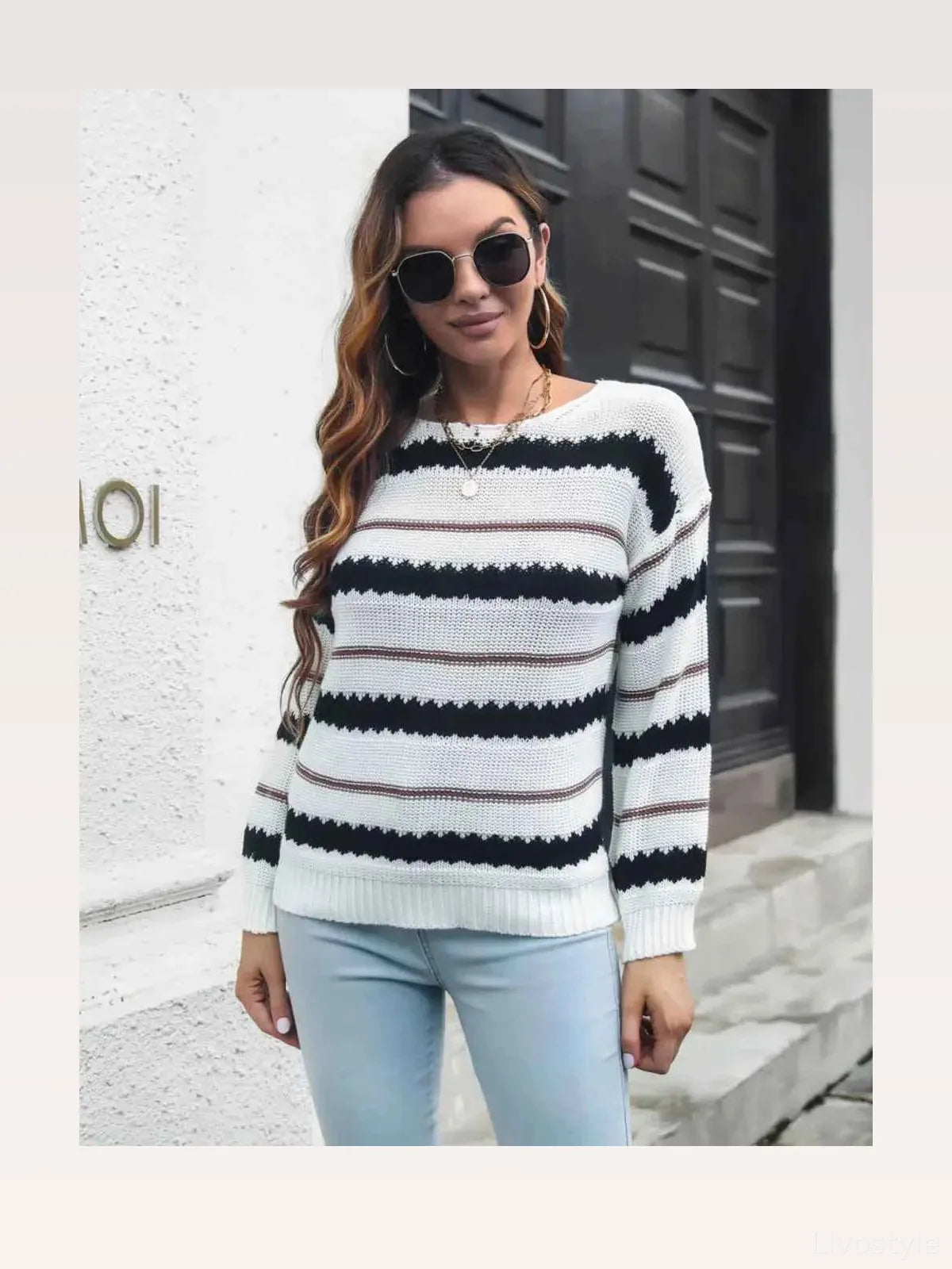Striped Round Neck Long Sleeve Sweater
