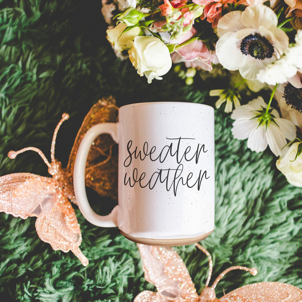 Sweater Weather Ceramic Mug 16oz - Cozy Autumn Winter Coffee Tea Cup