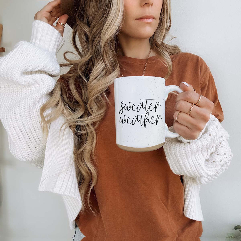 Sweater Weather Ceramic Mug 16oz - Cozy Autumn Winter Coffee Tea Cup