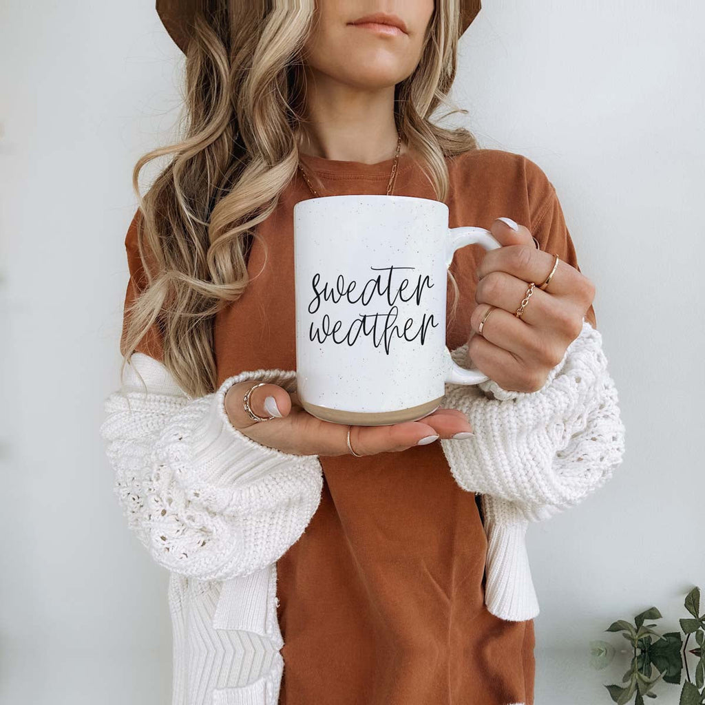 Sweater Weather Ceramic Mug 16oz - Cozy Autumn Winter Coffee Tea Cup