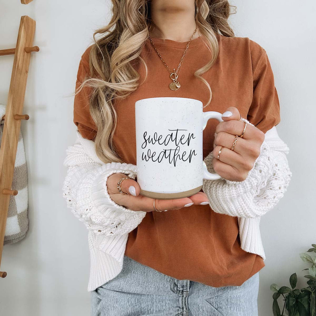 Sweater Weather Ceramic Mug 16oz - Cozy Autumn Winter Coffee Tea Cup